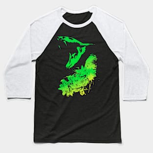 Cobra and Flowers - Green Baseball T-Shirt